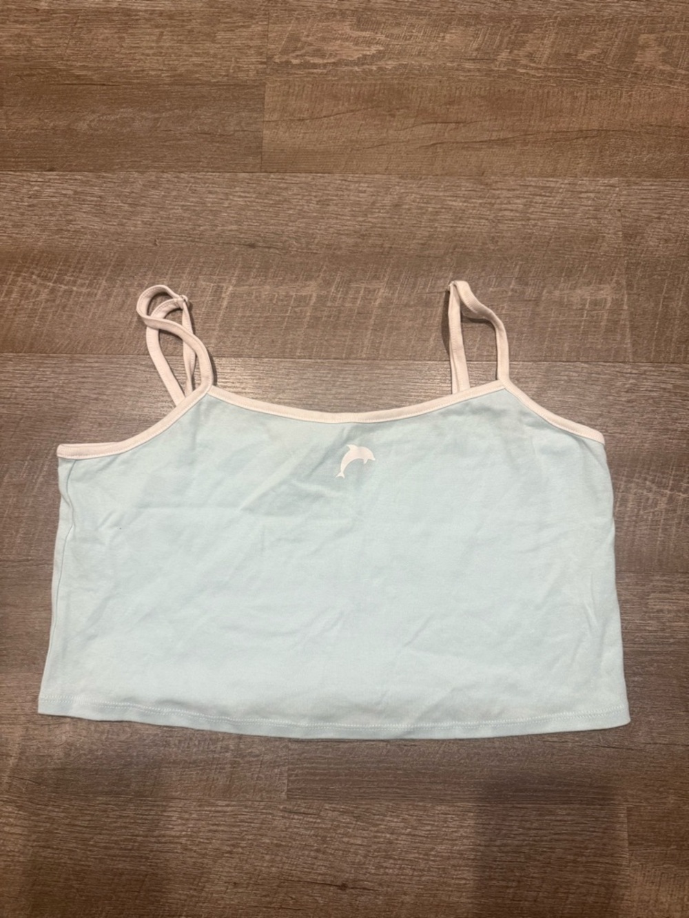 Divided Light Blue Cami Crop Top with White Trim. Size XL
